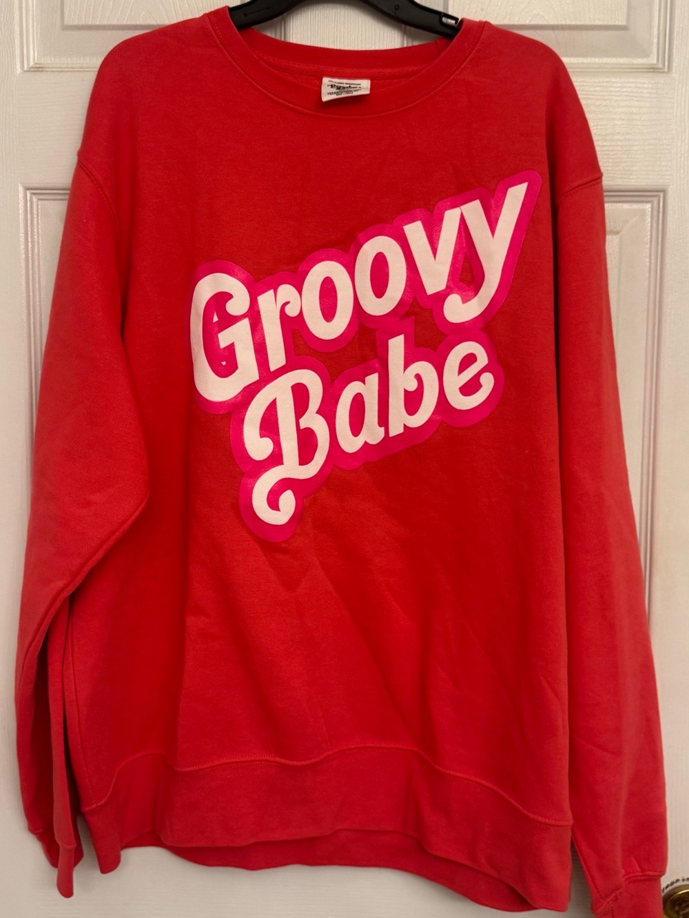 Pacific & Co Red Retro Pink Groovy Babe Graphic Crewneck Sweatshirt